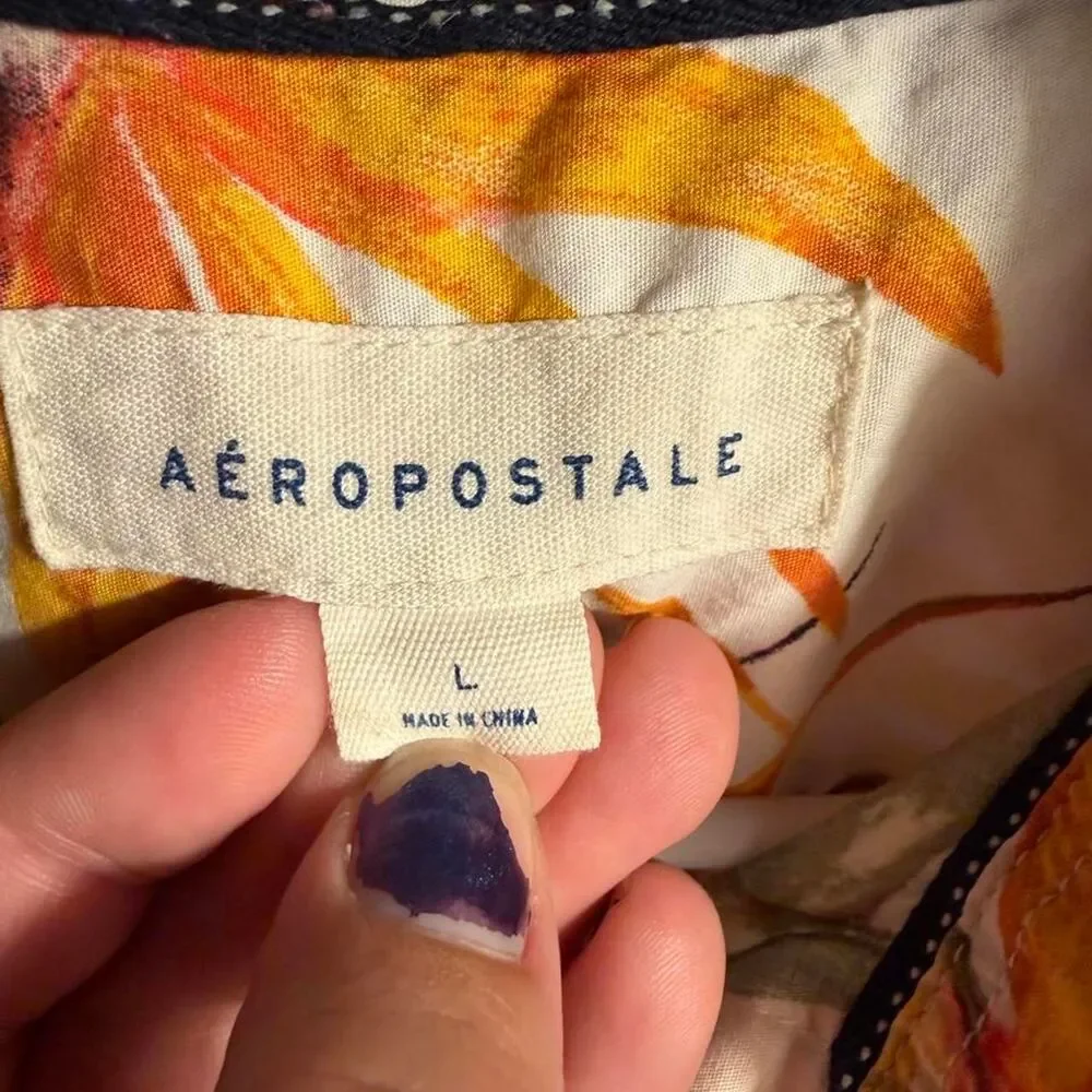 Aeropostale orange and green floral print button-up shirt in a L